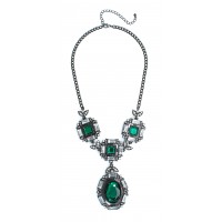 Iced Emerald Stone Glam Statement Necklace